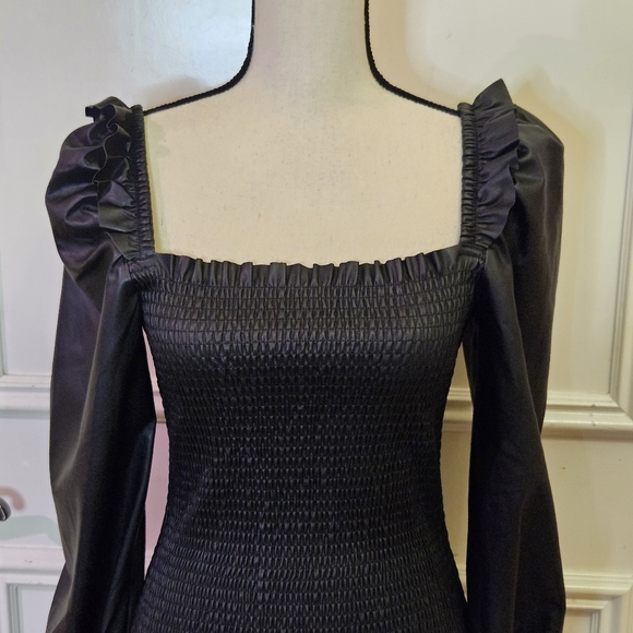 7 For All Mankind Black  Smocked,Long Sleeve,Faux Leather Dress,Medium,NWT - Picture 6 of 16